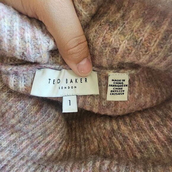 Ted Baker London womens Sz 1 US 2-4  Cchloe pink multi wool blend turtleneck swe - Picture 7 of 8
